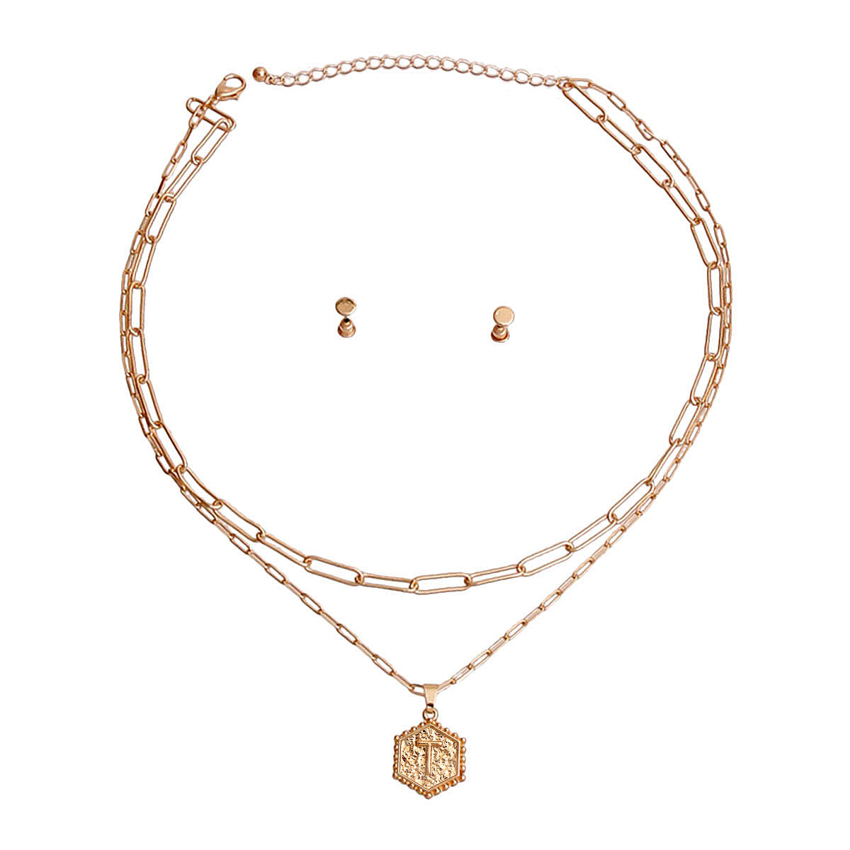Initial T Hexagon Charm Necklace Stylish Fashion Jewelry Accessory