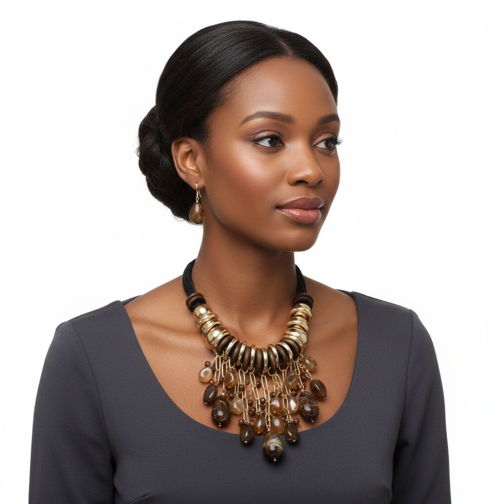 Statement Beaded Brown Stone Leather Necklace – Trendy Global Artisan Jewelry