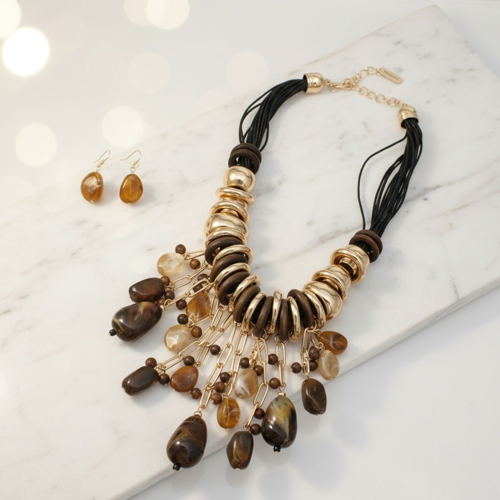 Statement Beaded Brown Stone Leather Necklace – Trendy Global Artisan Jewelry