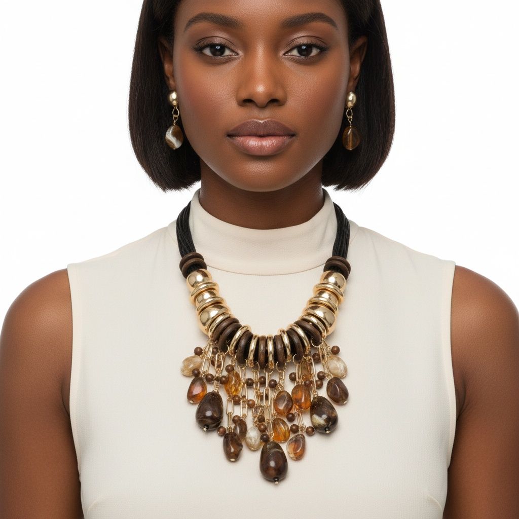 Statement Beaded Brown Stone Leather Necklace – Trendy Global Artisan Jewelry