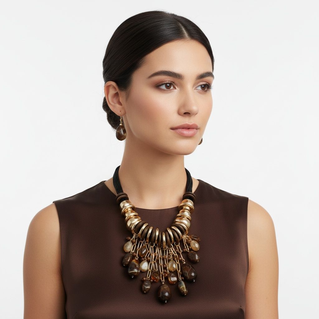 Statement Beaded Brown Stone Leather Necklace – Trendy Global Artisan Jewelry