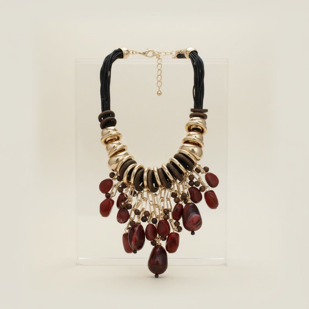 Statement Beaded Brown Stone Leather Necklace – Trendy Global Artisan Jewelry