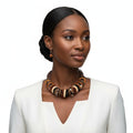 Leather Wood Disc Statement Necklace Earthy Artisan Trendy Accessory