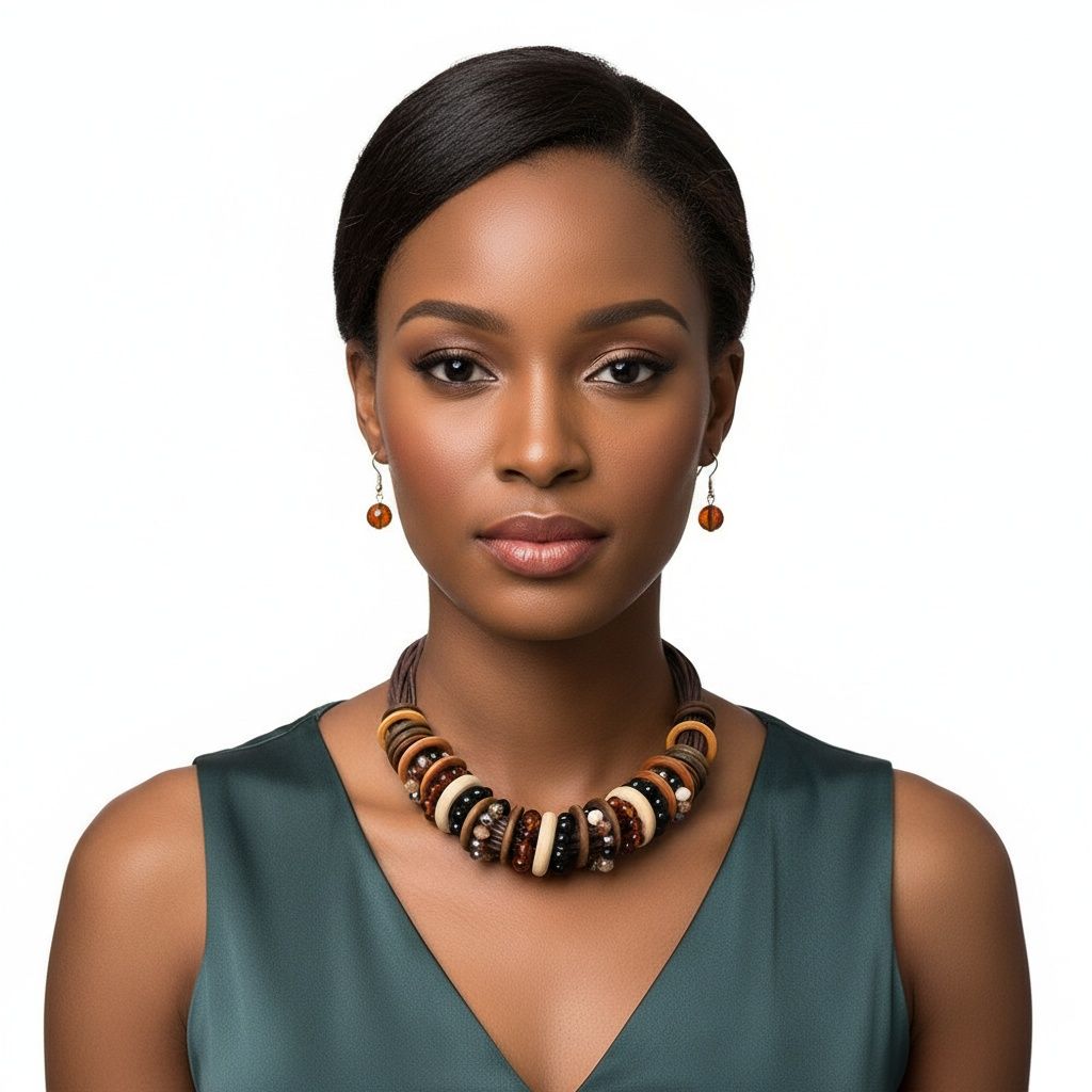 Leather Wood Disc Statement Necklace Earthy Artisan Trendy Accessory