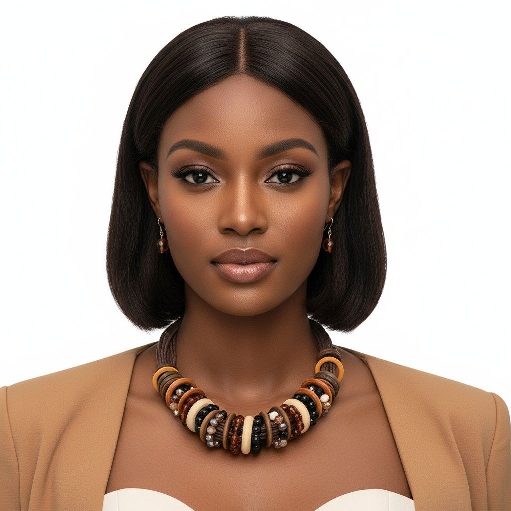 Leather Wood Disc Statement Necklace Earthy Artisan Trendy Accessory