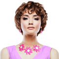 Statement Wire Collar Necklace with Fuchsia Triple Flower Design