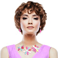 Statement Triple Flower Wire Collar Necklace Multi Color Stylish Chic