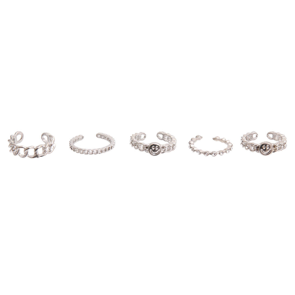 Silver Rings Set 5 Pcs Trendy Stylish Fashion Jewelry Accessories