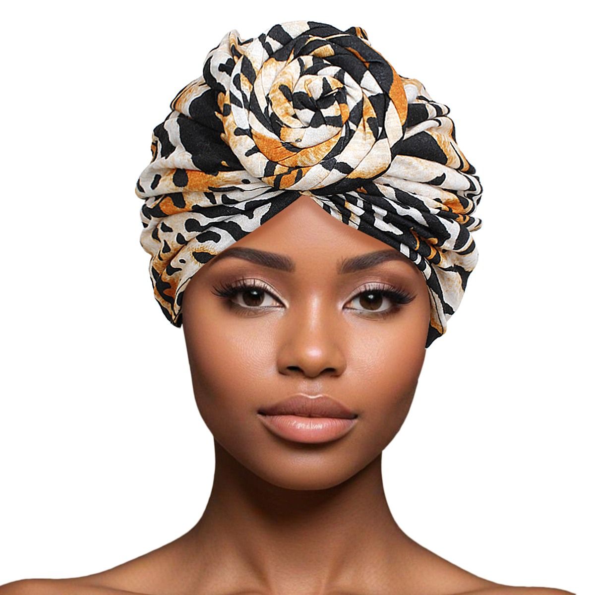Women’s Turban Pre-Tied Knot Brown Animal Print Stylish Headwrap