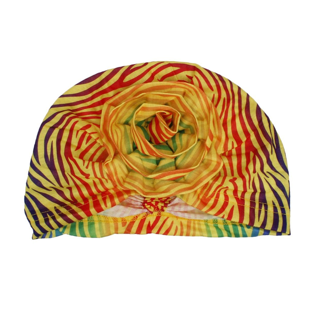 Women’s Pre-Tied Turban with Yellow Ombre Zebra Flower – Stylish Headwear Accessory