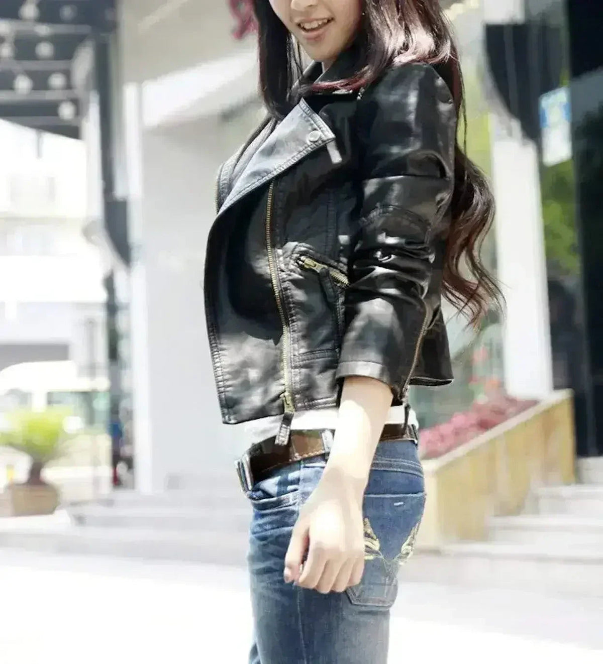 Cropped Vegan Leather Jacket – Black Slim Fit | XS-M
