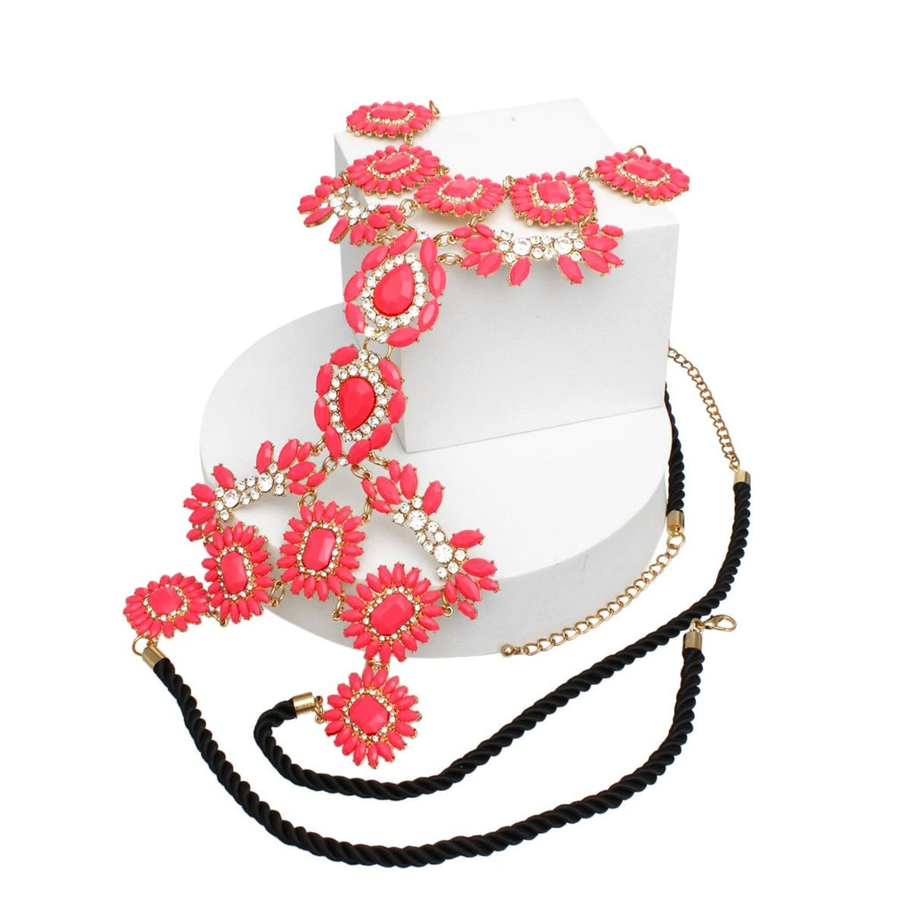 Women’s Body Chain Bright Pink Black Cord Stylish Fashion Jewelry