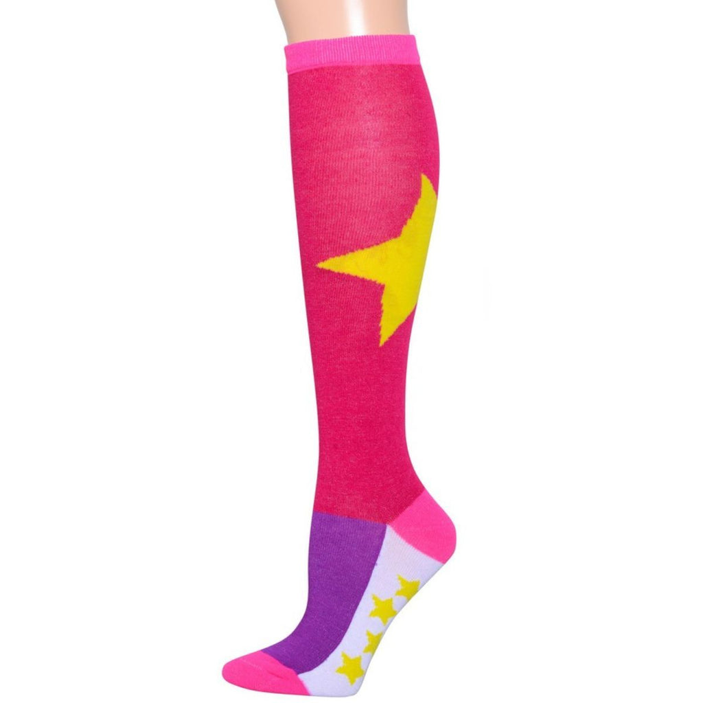Knee Socks Fuchsia Color Block Star Trendy Stylish Accessories
