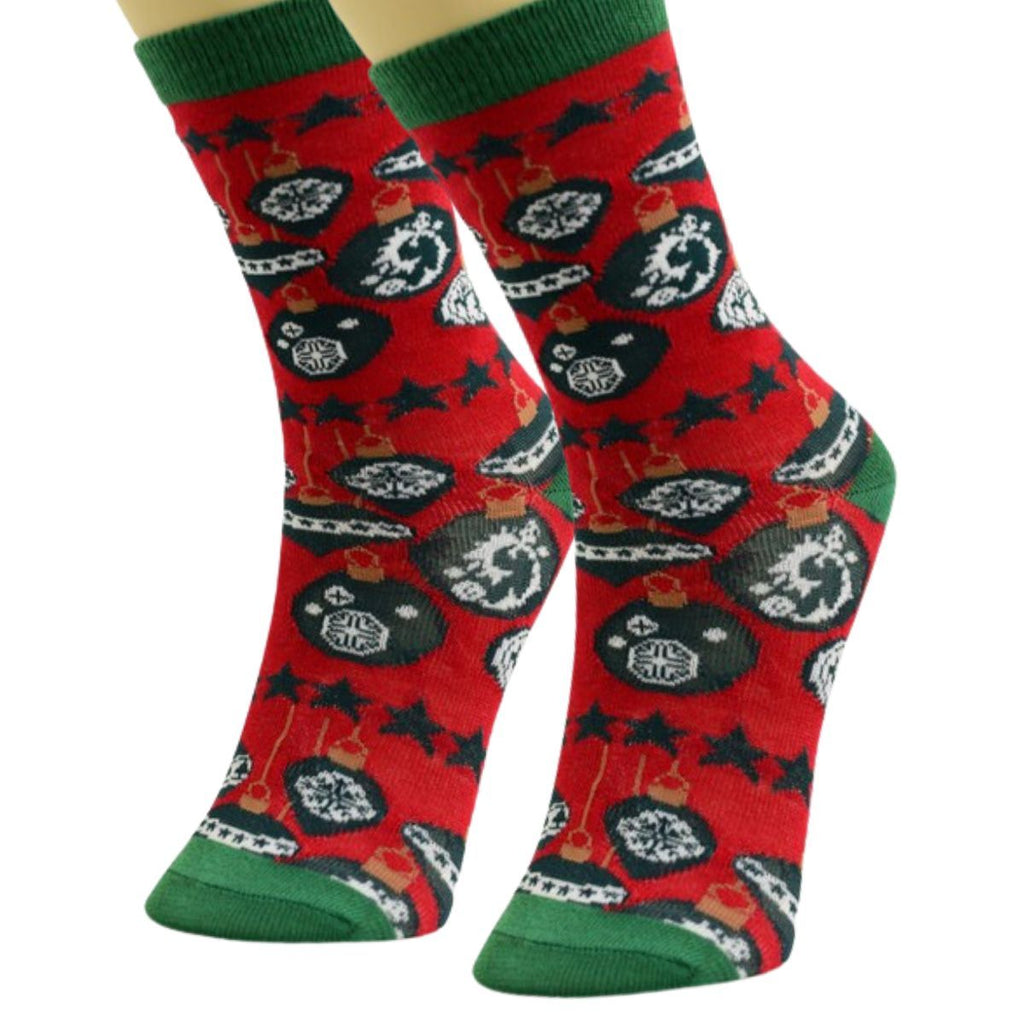 Crew Socks 3 Pcs with Xmas Ornament Design – Trendy Casual Holiday Socks