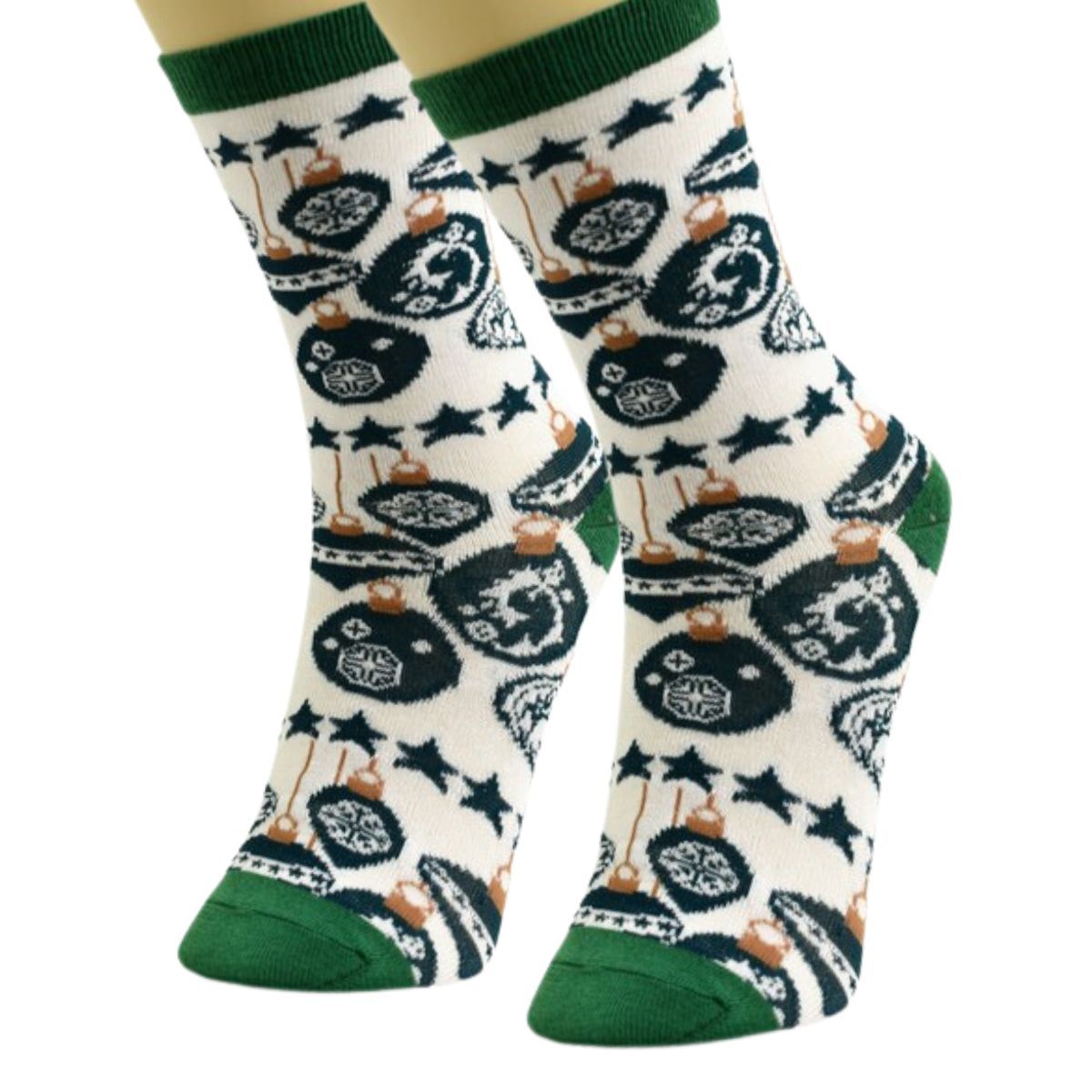 Crew Socks 3 Pcs with Xmas Ornament Design – Trendy Casual Holiday Socks