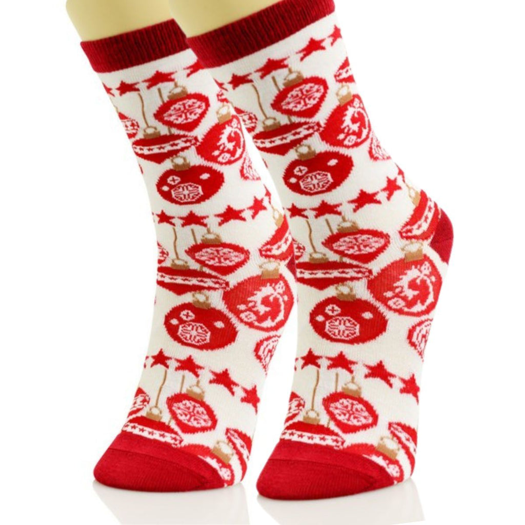 Crew Socks 3 Pcs with Xmas Ornament Design – Trendy Casual Holiday Socks