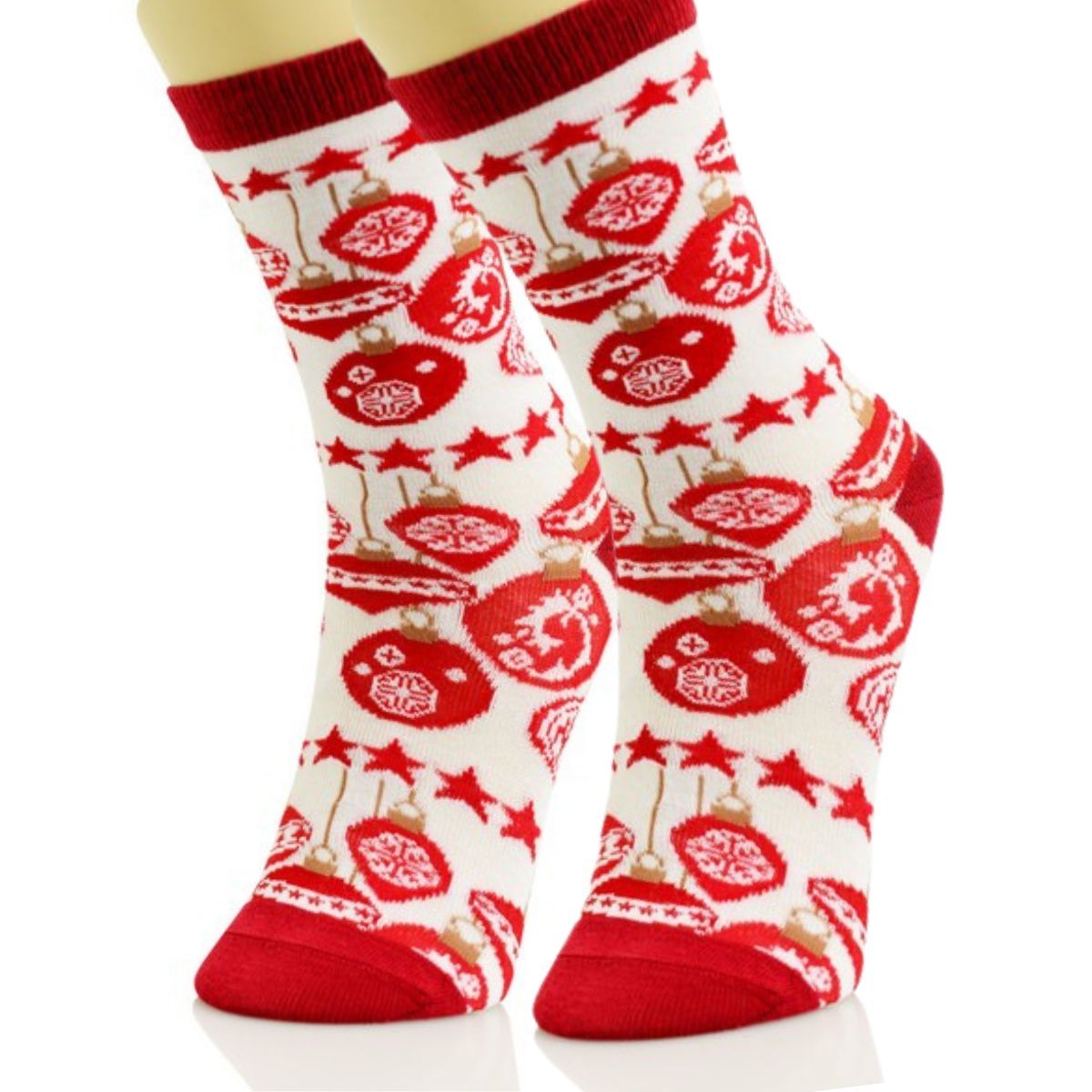 Crew Socks 3 Pcs with Xmas Ornament Design – Trendy Casual Holiday Socks