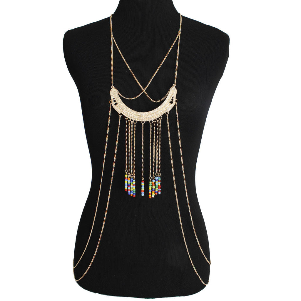 Body Chain Gold and Multi Color Bead Stylish Statement Jewelry