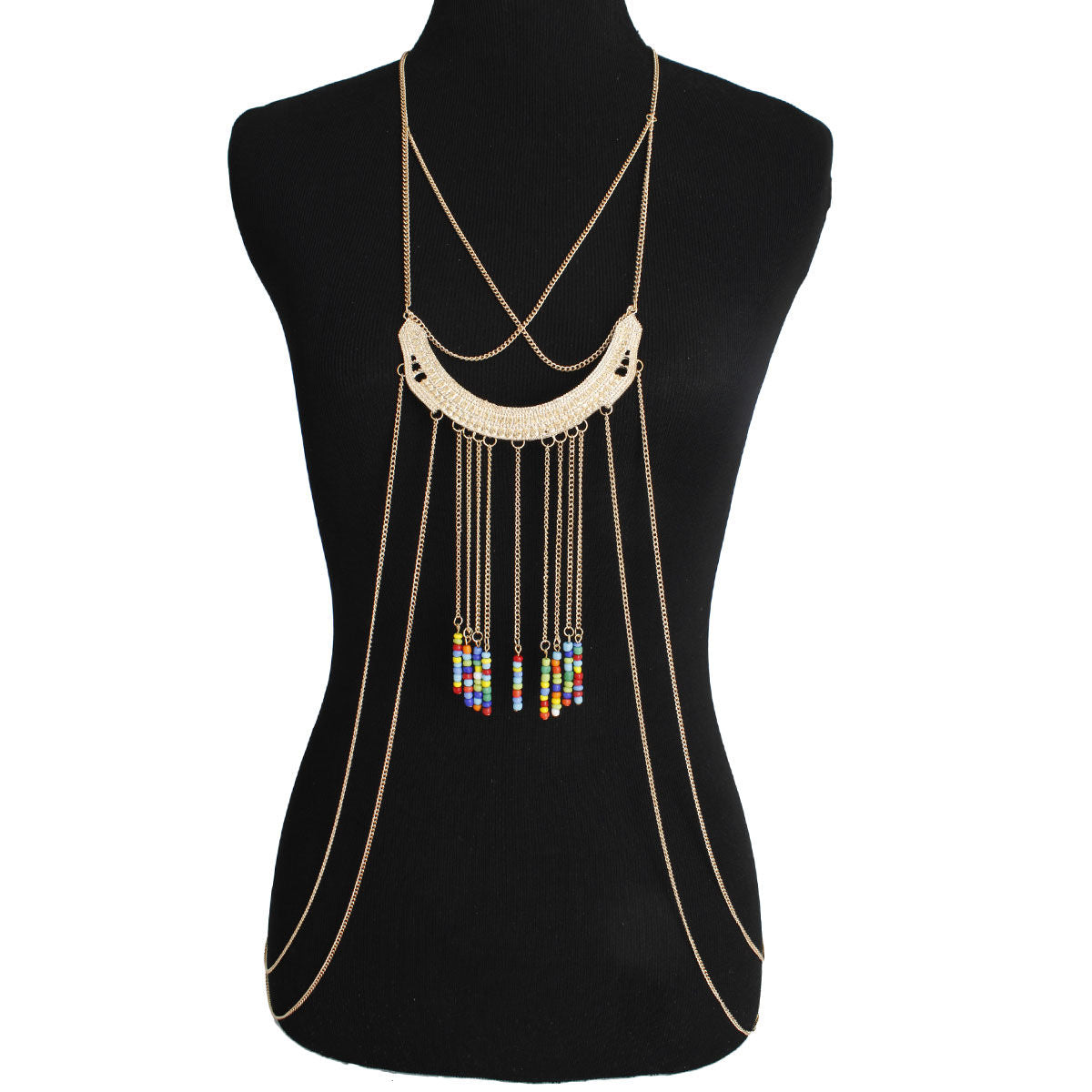 Body Chain Gold and Multi Color Bead Stylish Statement Jewelry