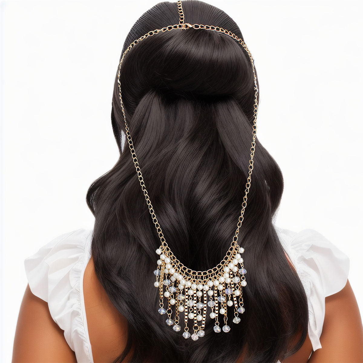 Statement Pearl Head Chain in Gold and Cream, Stylish Fashion Accessory