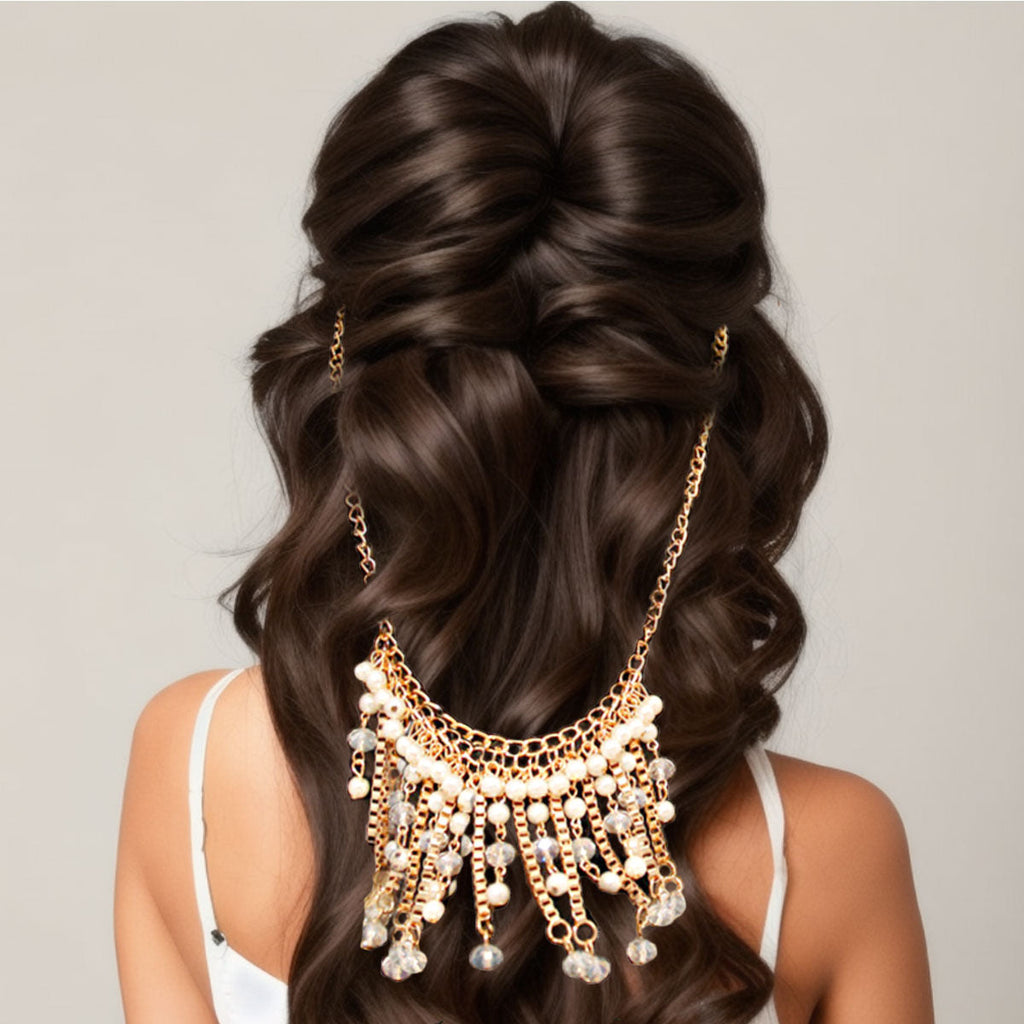 Statement Pearl Head Chain in Gold and Cream, Stylish Fashion Accessory
