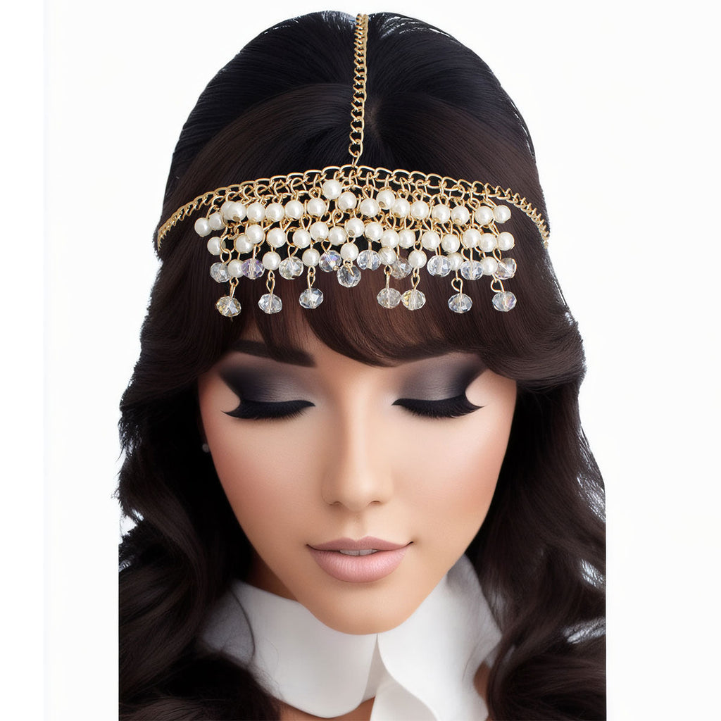 Statement Pearl Head Chain in Gold and Cream, Stylish Fashion Accessory