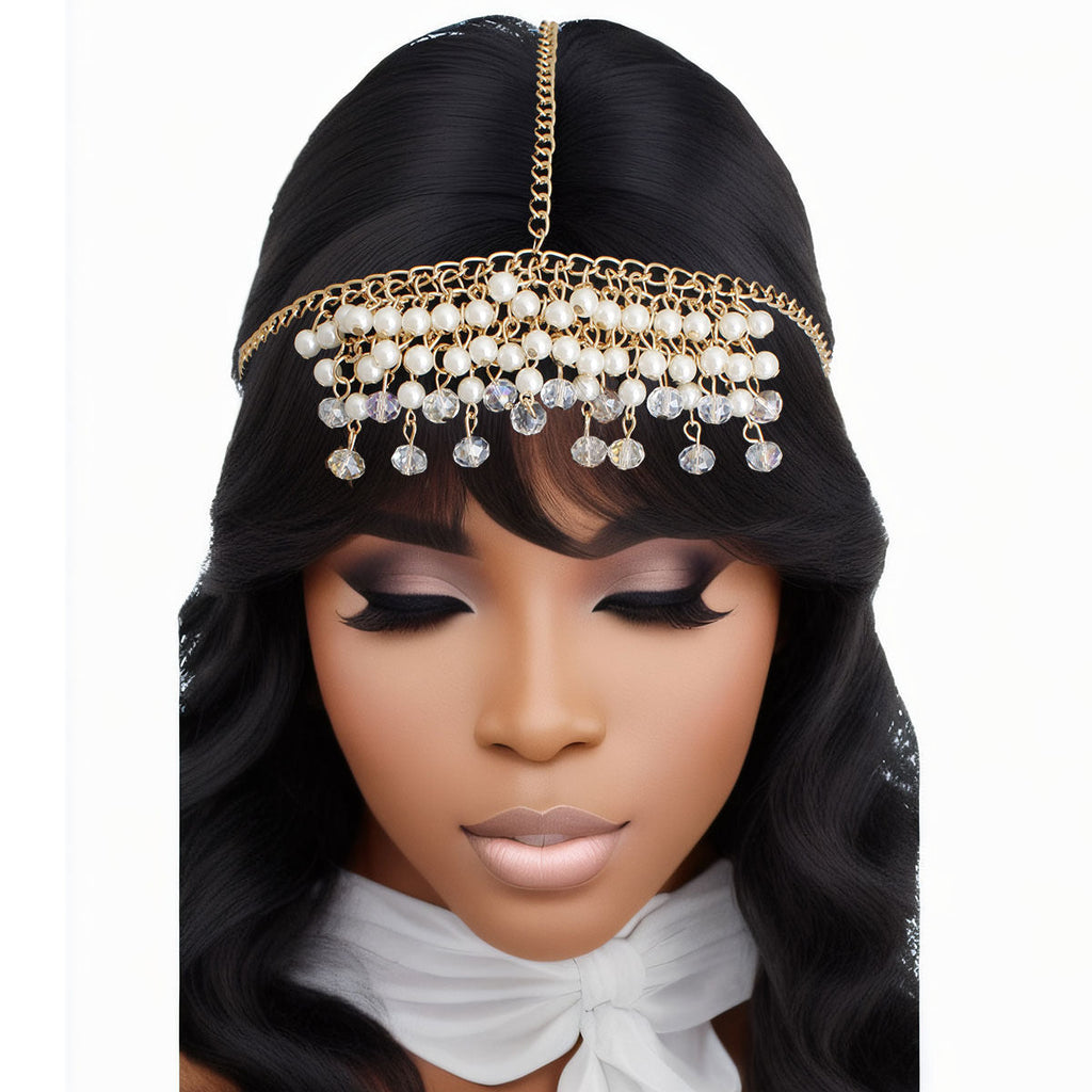 Statement Pearl Head Chain in Gold and Cream, Stylish Fashion Accessory