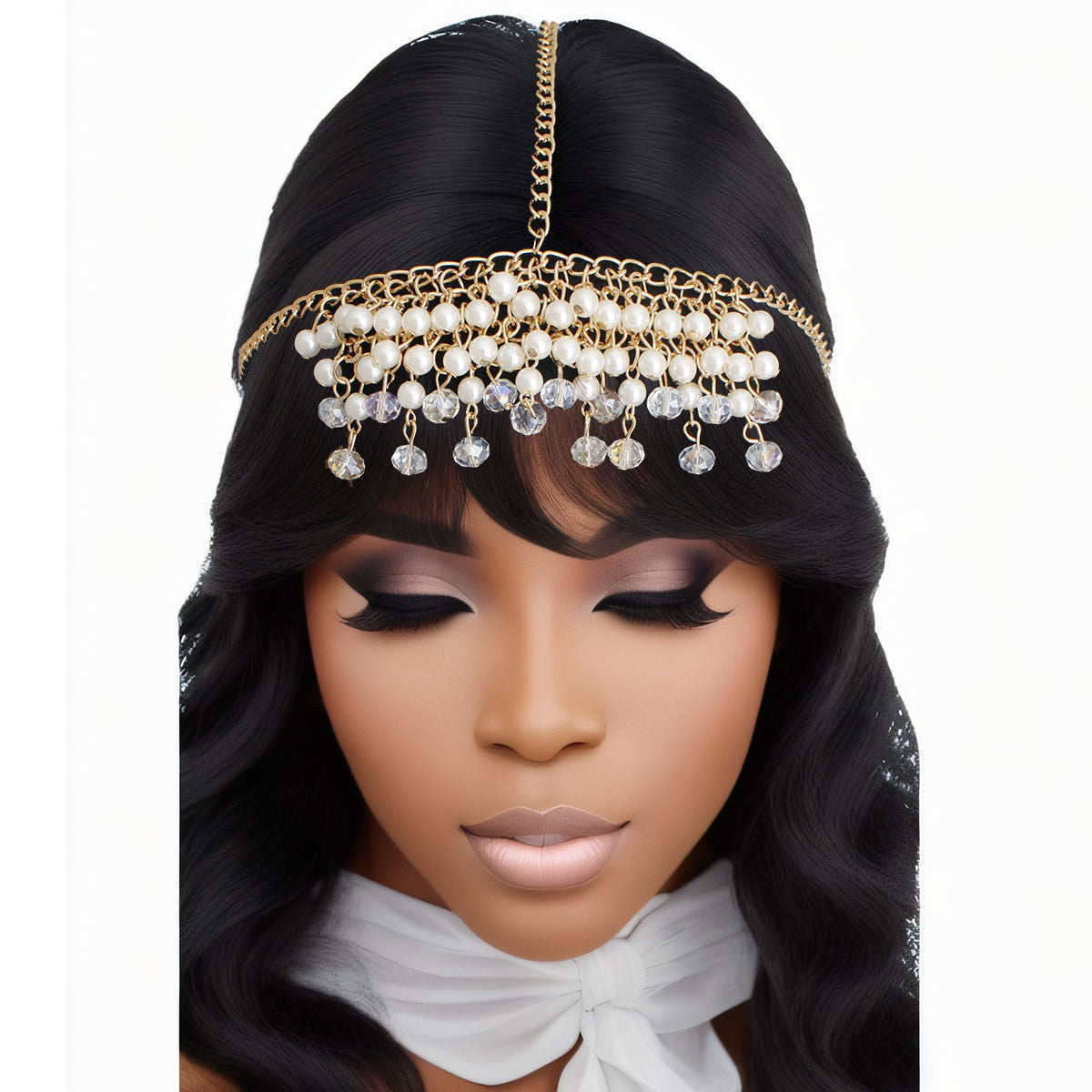 Statement Pearl Head Chain in Gold and Cream, Stylish Fashion Accessory