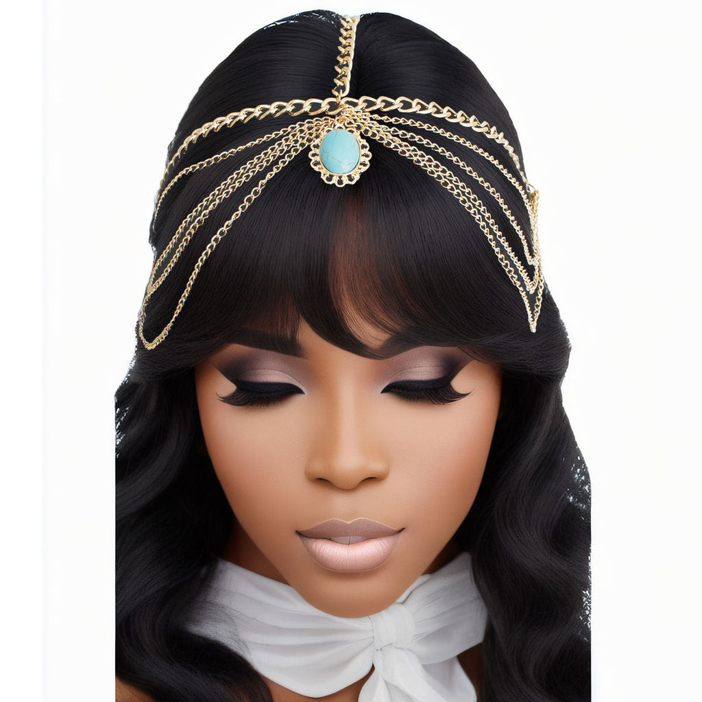Head Chain Gold and Turquoise Stylish Statement Jewelry Accessory