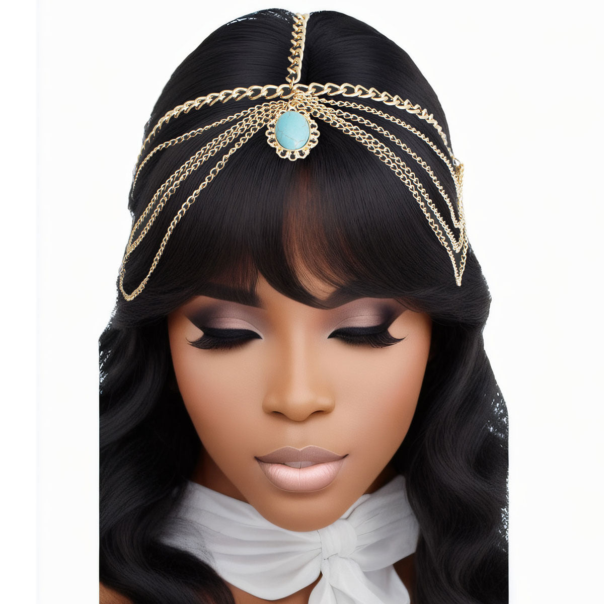 Head Chain Gold and Turquoise Stylish Statement Jewelry Accessory