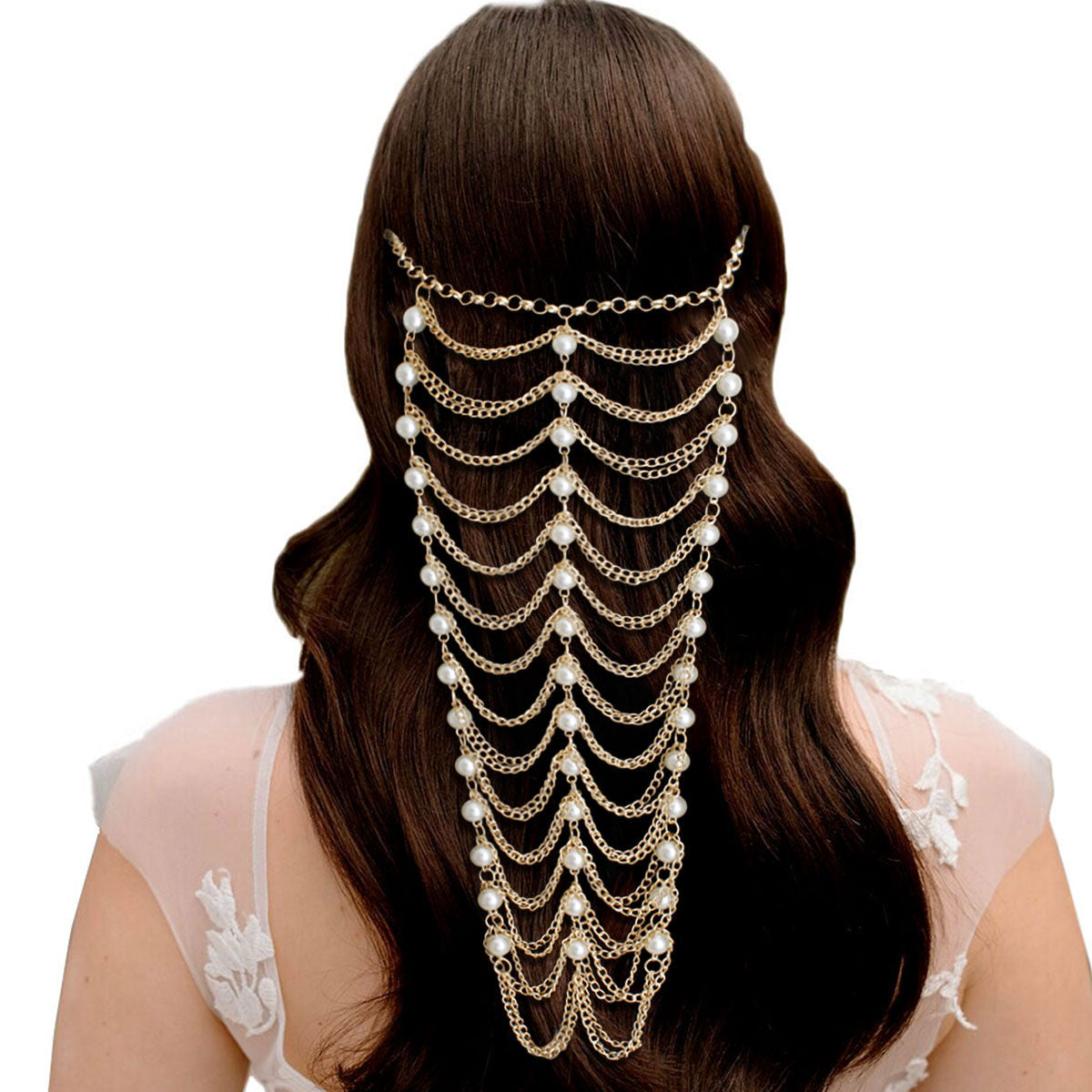Hair Chain with Gold and Pearl Accents – Stylish Statement Jewelry Accessory