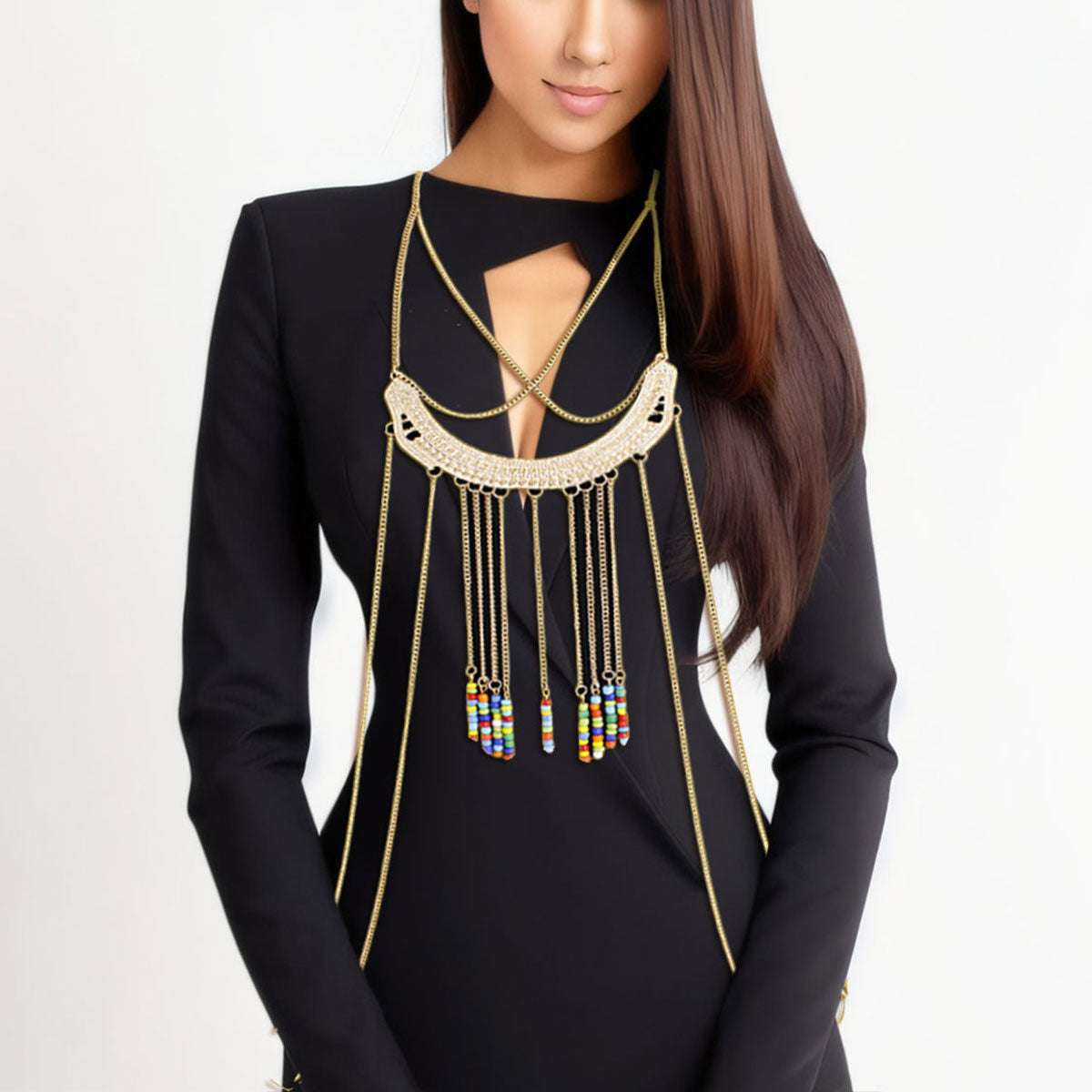 Body Chain Gold and Multi Color Bead Stylish Statement Jewelry