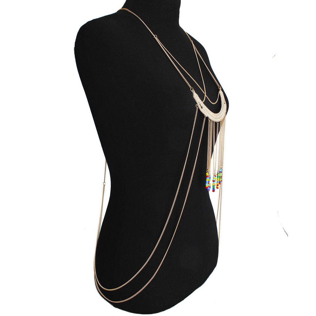 Body Chain Gold and Multi Color Bead Stylish Statement Jewelry