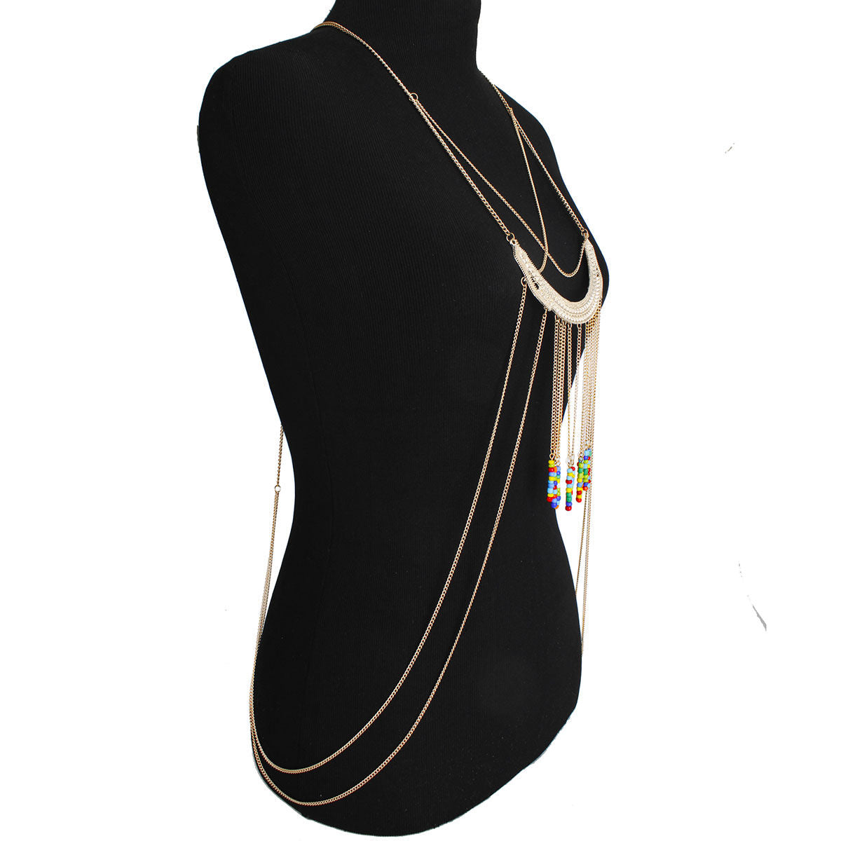 Body Chain Gold and Multi Color Bead Stylish Statement Jewelry
