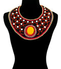 Statement Bib Necklace Set Multi Color Embroidered Stylish Fashion Jewelry