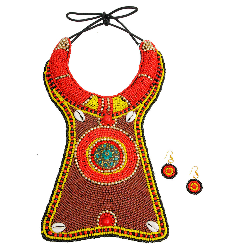 Statement Beaded Cowrie Shell Collar Necklace Set Stylish Chic Jewelry Accessory