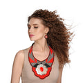 Statement Beaded Bib Necklace Set in Red and Silver – Trendy Fashion Jewelry